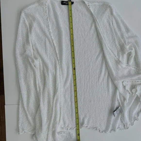 Fairy Cardigan Open Sheer White Pearl Embellishment Romantic Delicate XL - Picture 10 of 16